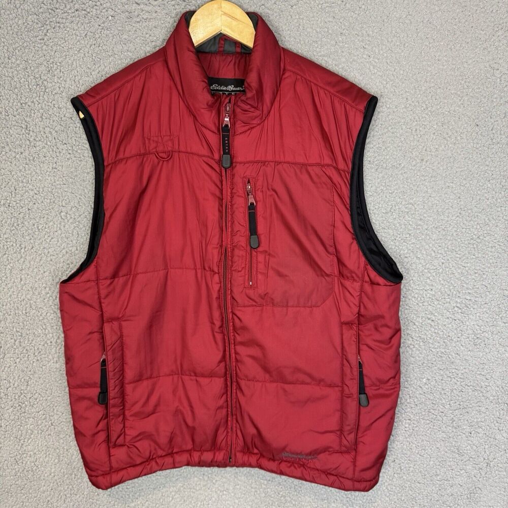 Eddie Bauer EBTEK Vest Men S Red Puffer Nylon Zipper Pocket Full Zip - Picture 1 of 7